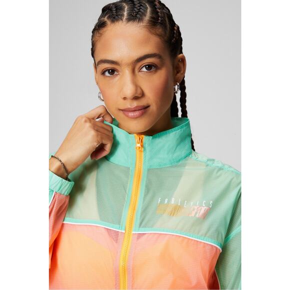 Fabletics Jackets & Blazers - Fabletics Sport Payton Woven Jacket Large Peach Kiss Ombre Full Zip Pockets
